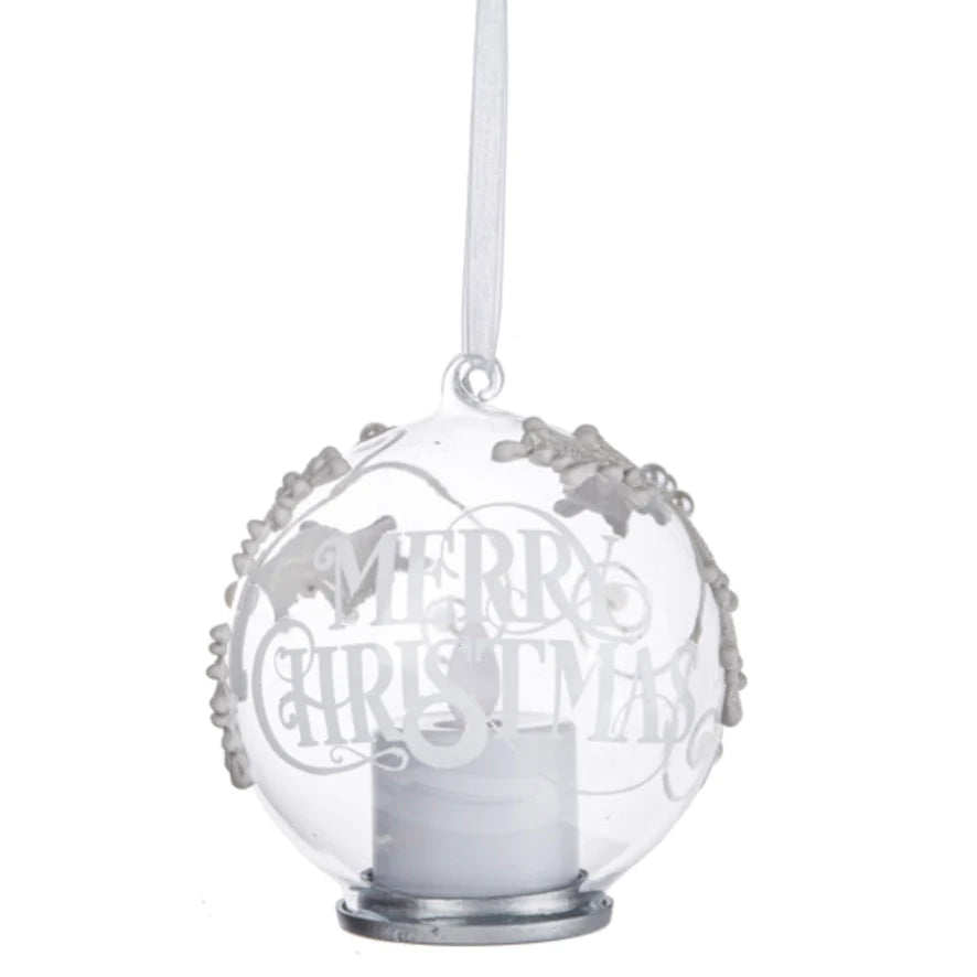 3.5" LED Candle "Merry Christmas" Glass Ornament