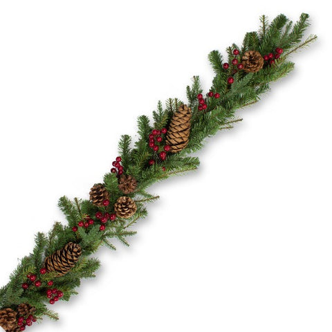 6′ Mixed Pine Garland w/ Red Berries & Pine Cones