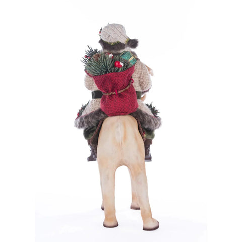 Santa Riding Caribou Figurine, 15"