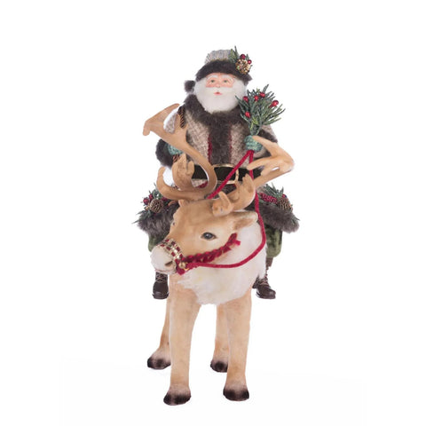 Santa Riding Caribou Figurine, 15"