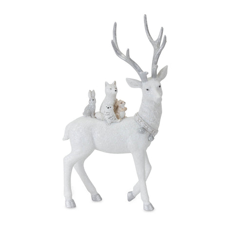 White Resin Deer Figurine w/Other Animals, 7 - 11.5" (2 styles - sold individually)