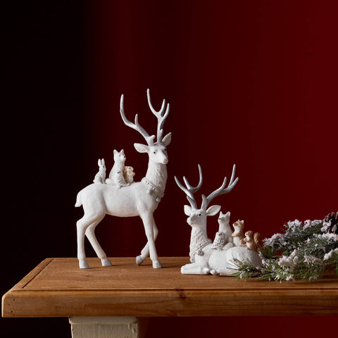 White Resin Deer Figurine w/Other Animals, 7 - 11.5" (2 styles - sold individually)
