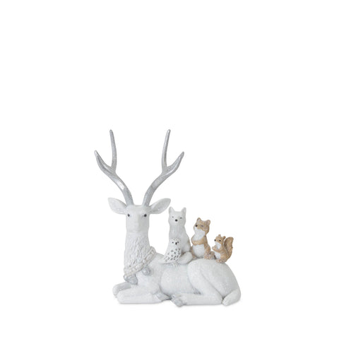 White Resin Deer Figurine w/Other Animals, 7 - 11.5" (2 styles - sold individually)