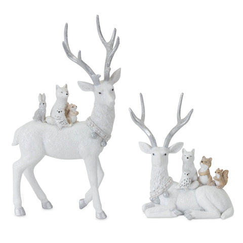 White Resin Deer Figurine w/Other Animals, 7 - 11.5" (2 styles - sold individually)