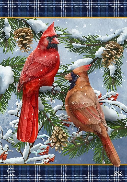 Wintertime Cardinals Garden Flag