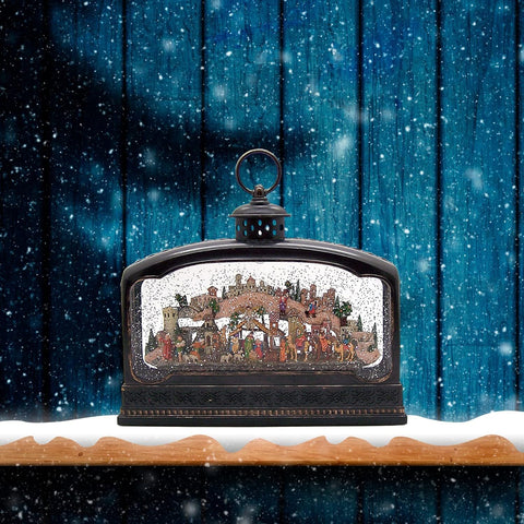 LED Musical Swirl Nativity Lantern Water Globe, 9.5"