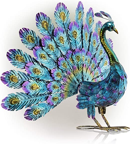 23"H Embossed Metal Peacock Decor