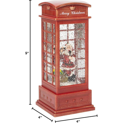 LED Phone Booth Santa Water Globe, 10"