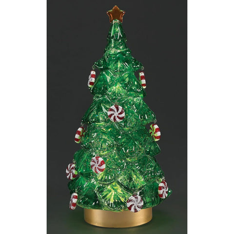 Lighted Swirl Green Tree Lantern w/ Peppermint Ornaments, 12"