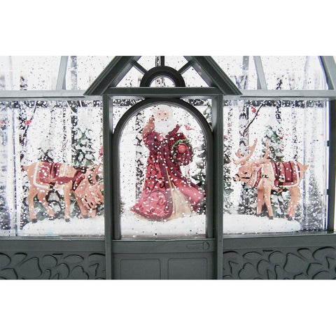 Lighted Swirl Greenhouse W/ Santa And Reindeer, 8"