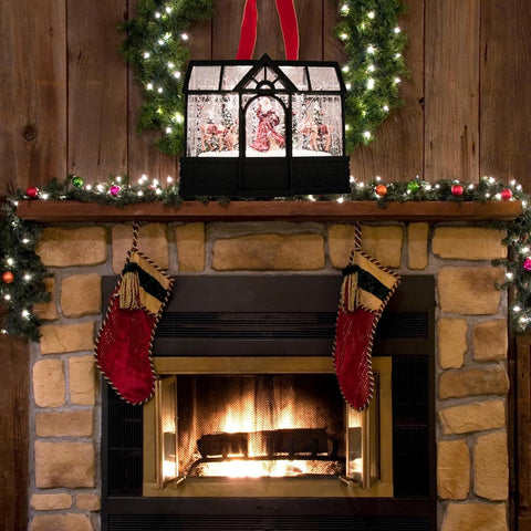 Lighted Swirl Greenhouse W/ Santa And Reindeer, 8"