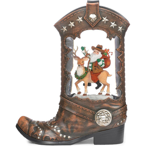 Lighted Swirl Boot w/ Santa Riding a Deer Snow Globe, 10"