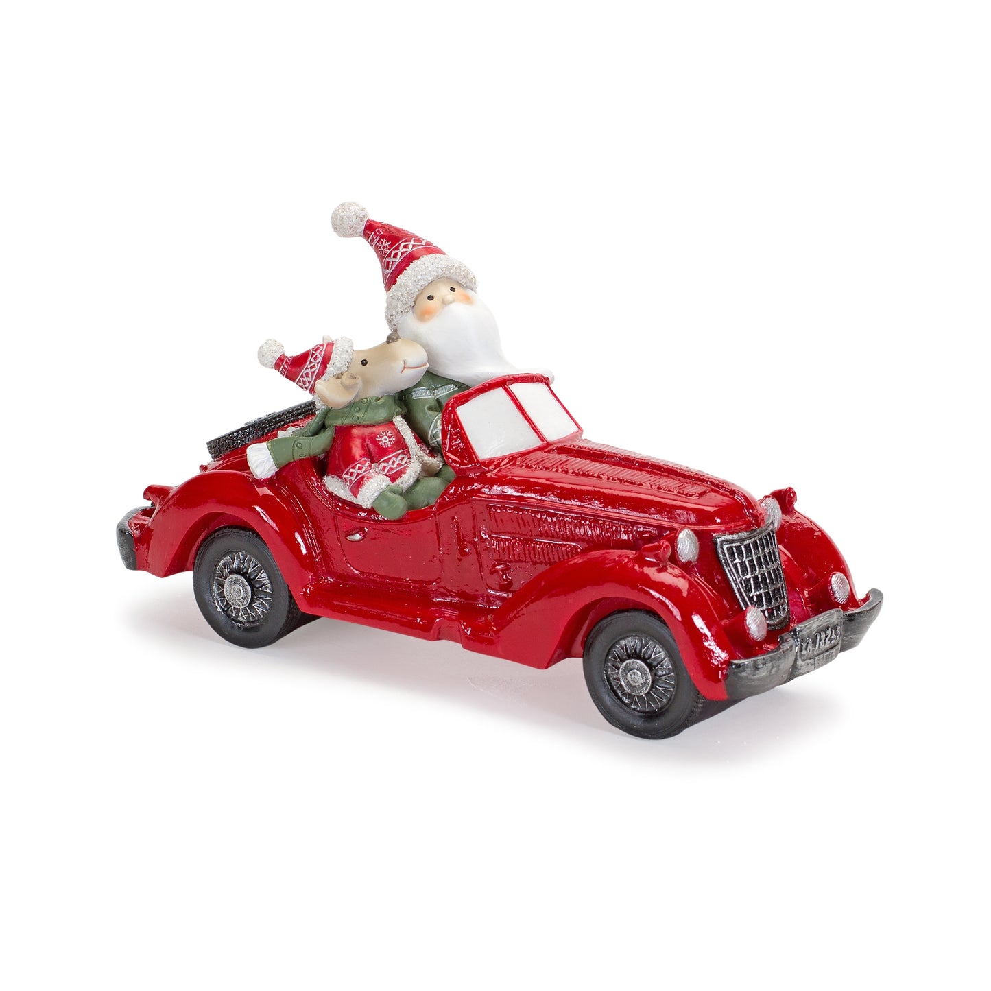 8.75"L x 5"H Resin Santa & Moose Car Figurine