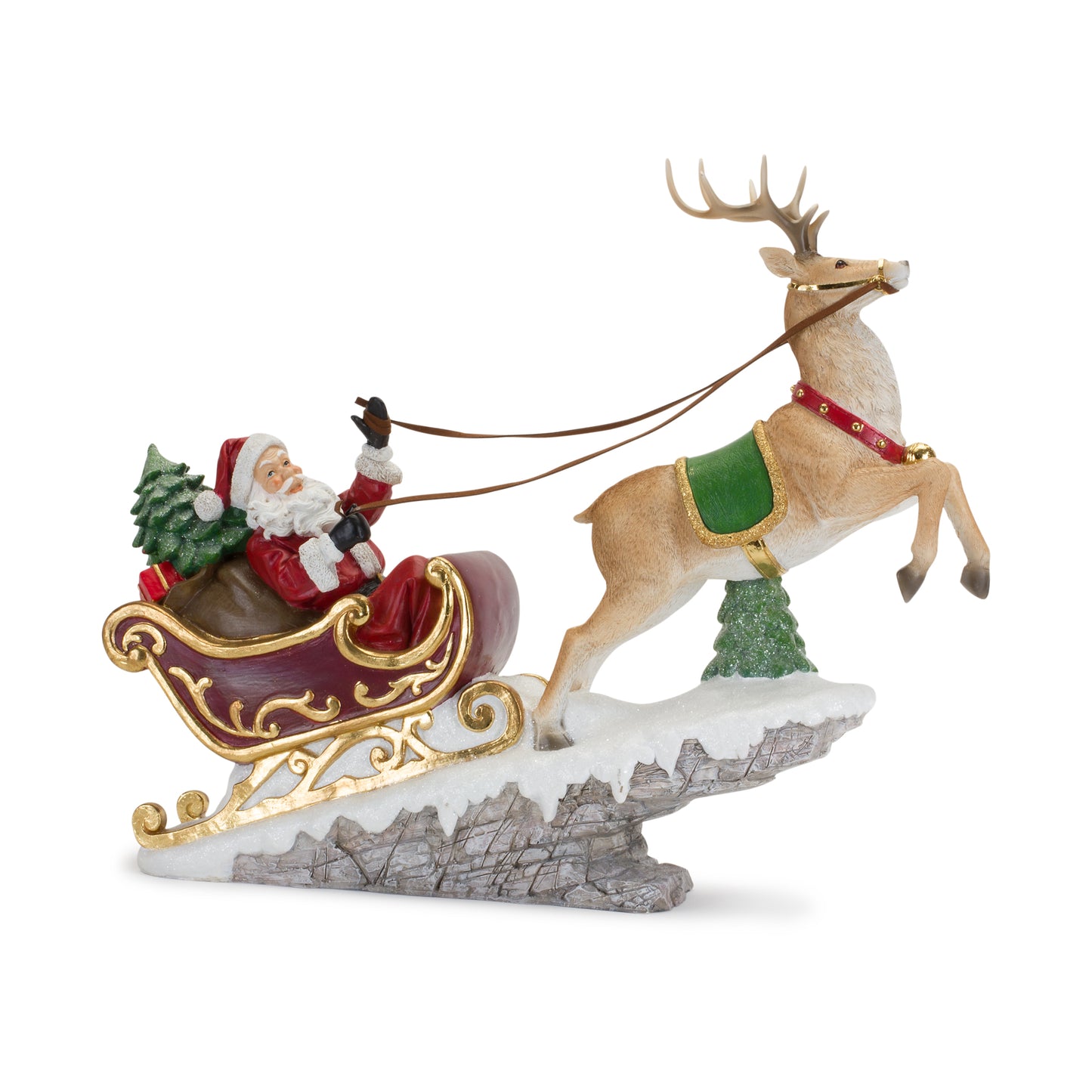 21.5"L x 18"H Resin Santa in Sleigh w/Deer Figurine