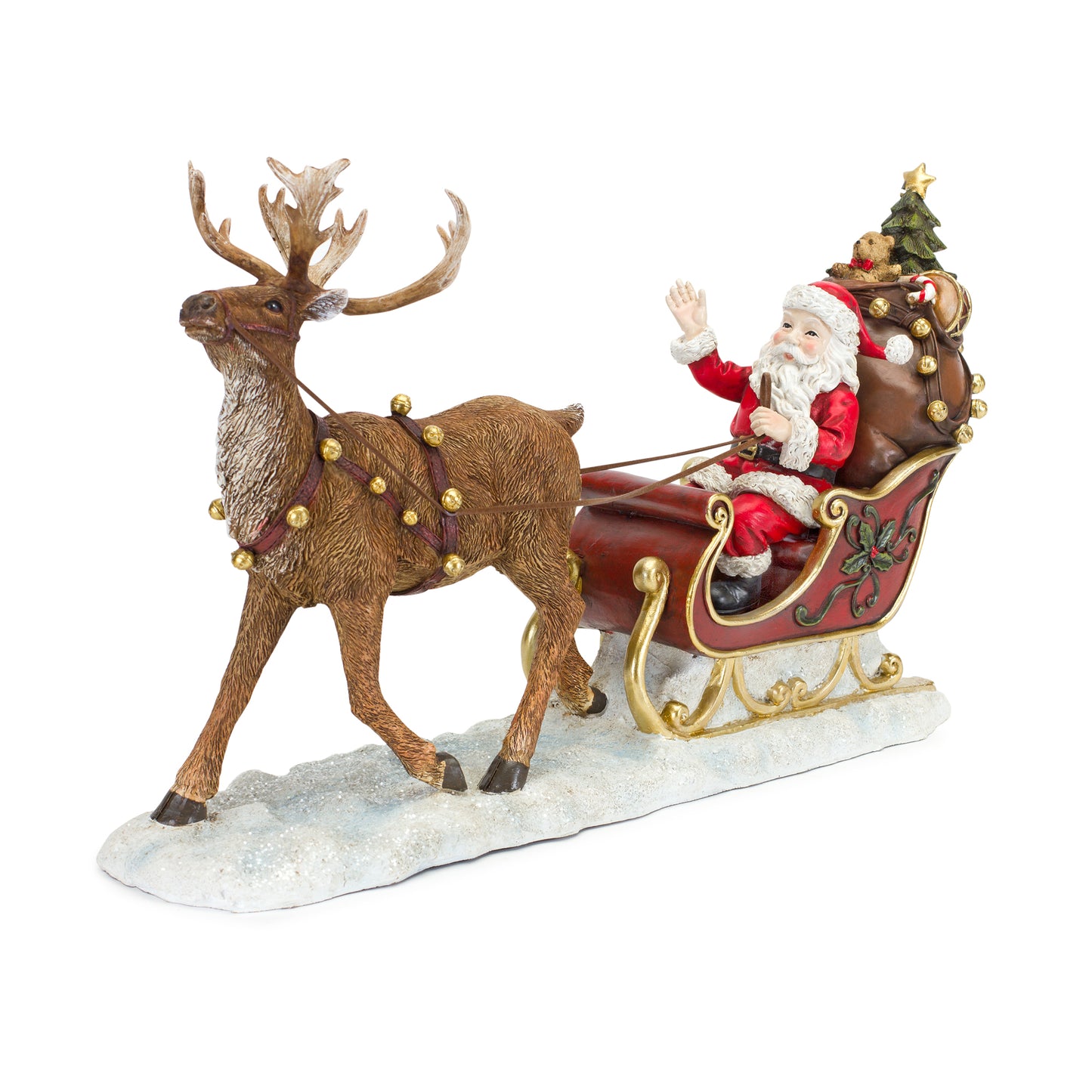 19"L x 10.75"H Resin Santa w/Sleigh and Deer Figurine