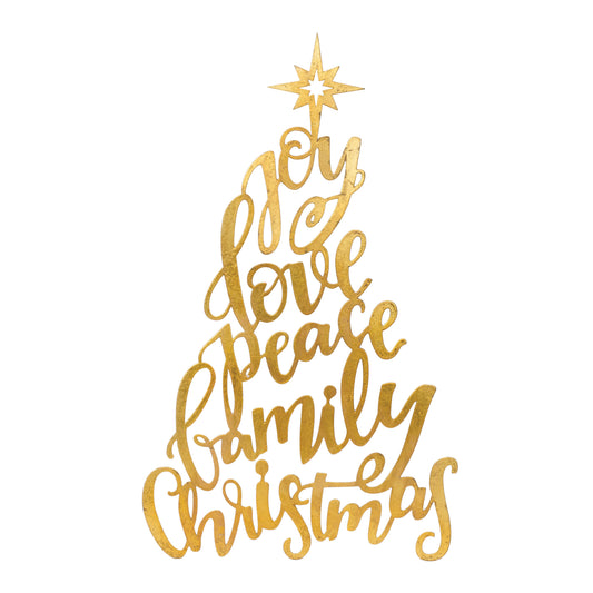 12"L x 20"H Golden Metal Holiday Words Tree Sign