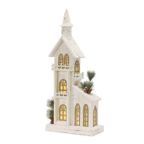 Melrose LED Church Wood Figurine , 27" H Battery Operated