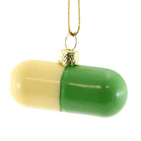 Glass Holiday Helper Pill Ornament, 1.25"