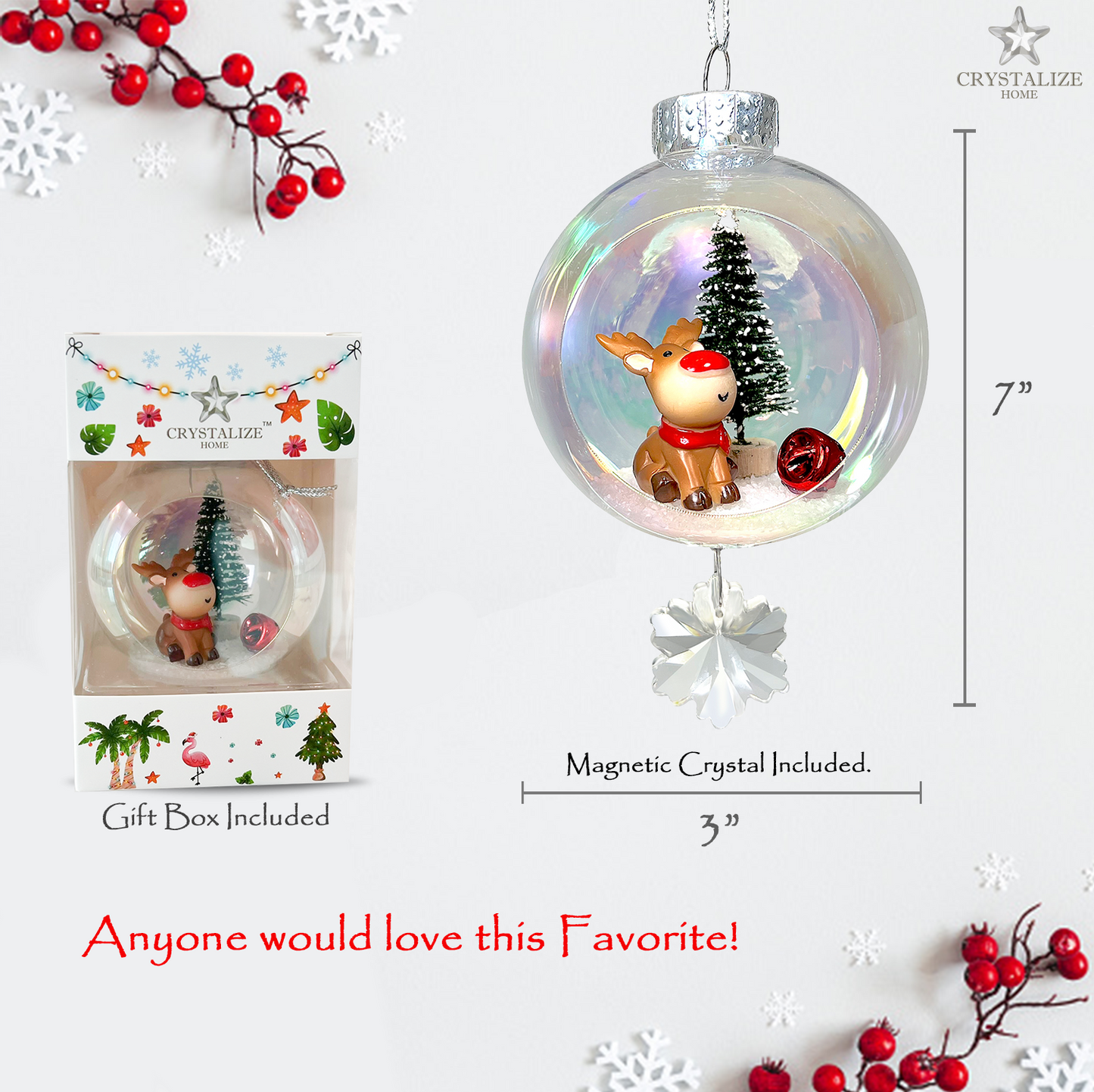 Chubby Reindeer Plastic Ornament with Magnetic Crystal 3" x 7"