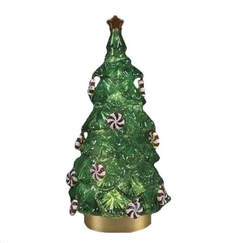 Lighted Swirl Green Tree Lantern w/ Peppermint Ornaments, 12"