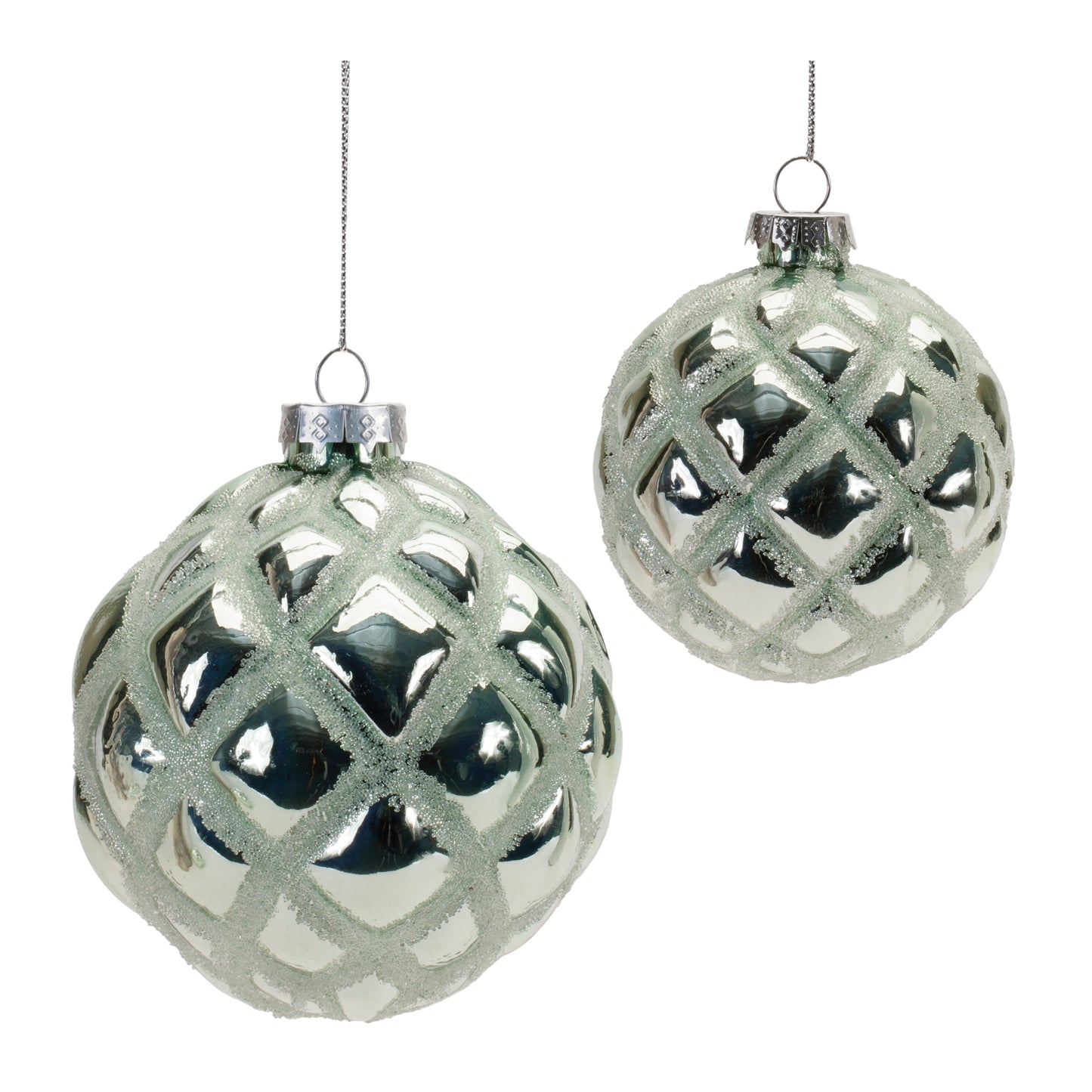 3"D or 4"D Silver Metallic Quilted Glass Ornament