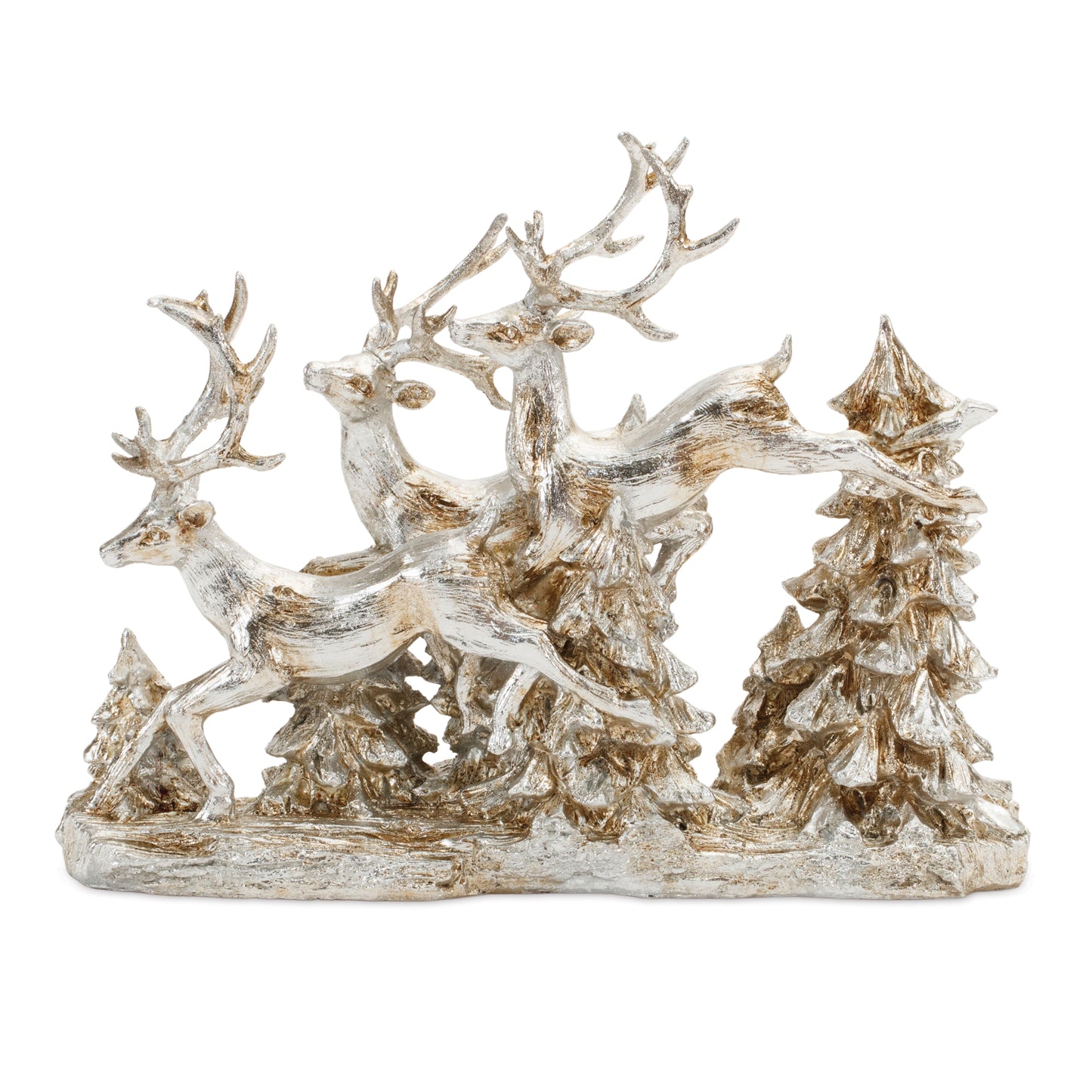 15.5"L x 12"H Resin Golden Forest Deer and Trees Figurine