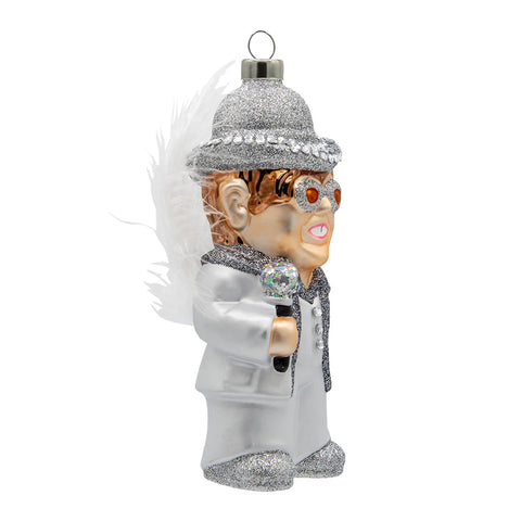 Elton John White Feather Costume Glass Ornament