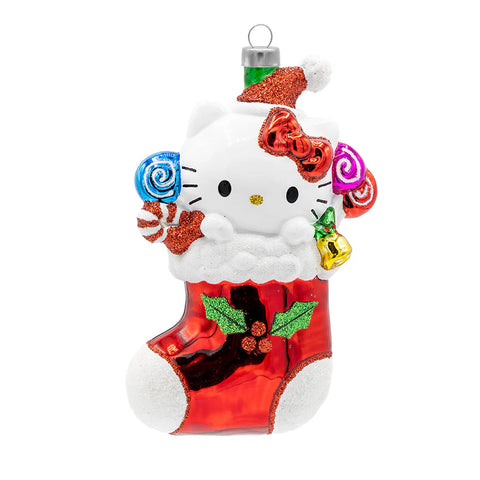 Glass Holiday Hello Kitty Ornament, 3"