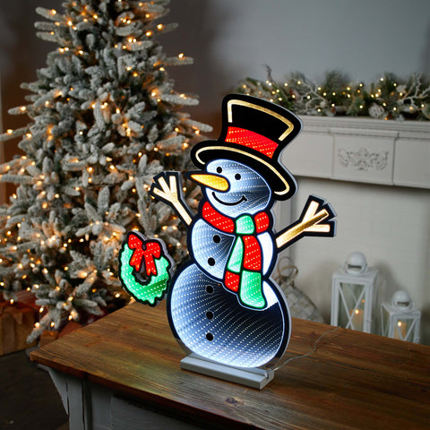 Snowman w/Wreath Infinity Light 23.5"H Acrylic w/UL Plug