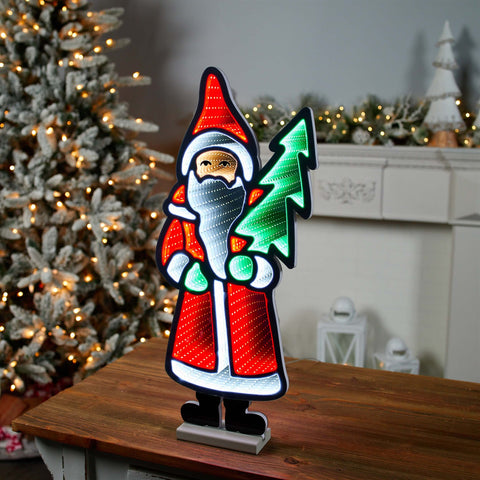 Santa w/Tree Infinity Light 23.5"H Acrylic w/UL Plug