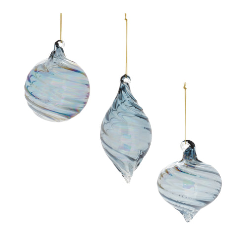 Blue Swirl Glass Ornament, 3" - 5" (3 styles - sold individually)
