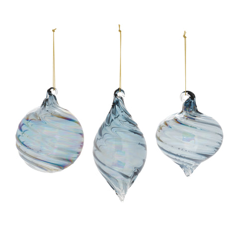 Blue Swirl Glass Ornament, 3" - 5" (3 styles - sold individually)