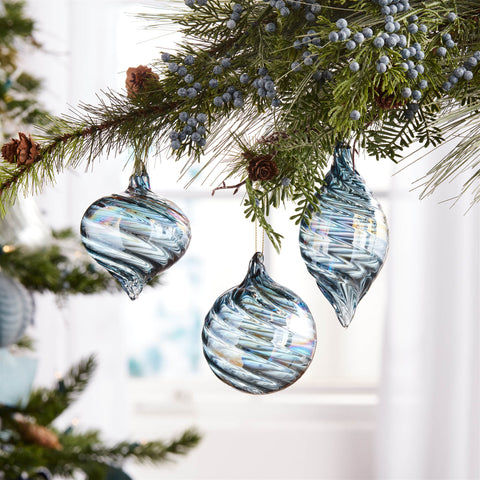 Blue Swirl Glass Ornament, 3" - 5" (3 styles - sold individually)
