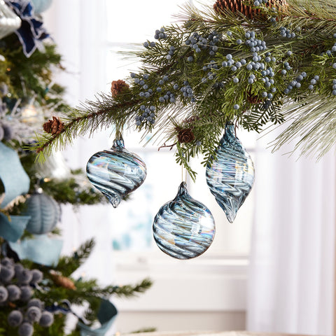Blue Swirl Glass Ornament, 3" - 5" (3 styles - sold individually)