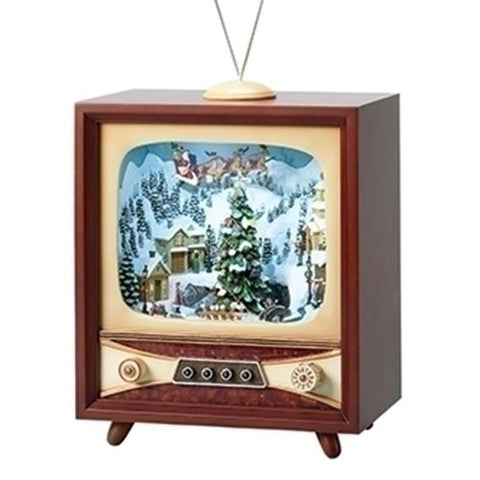 Musical TV w/ Santa and Rotating Skaters Snow Globe, 13"