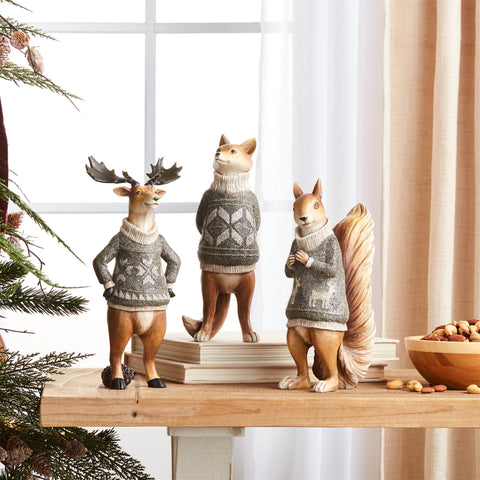 Fox/Moose/Squirrel w/Sweater Figurine, 10 - 12" (3 styles - sold individually)