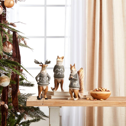 Fox/Moose/Squirrel w/Sweater Figurine, 10 - 12" (3 styles - sold individually)