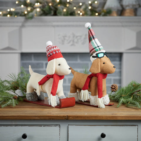 Dog on Sled/Skis Figurine, 13" (2 styles - sold individually)
