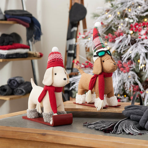 Dog on Sled/Skis Figurine, 13" (2 styles - sold individually)