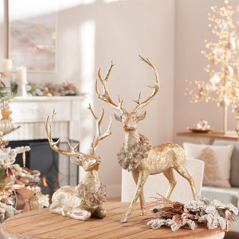 Resin Deer w/Wreath Figurine, 19" - 27.5" (2 Styles - Sold Individually)