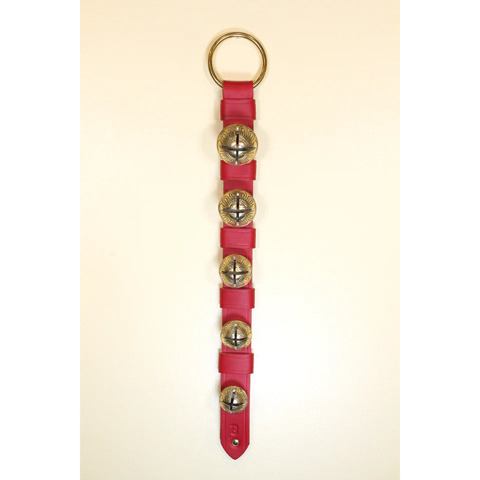 5 Solid Brass Belsnickel Bells on 2-Ply Strap, 22.5