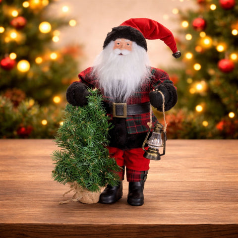 Santa w/Tree & Lantern Figurine, 18.5"