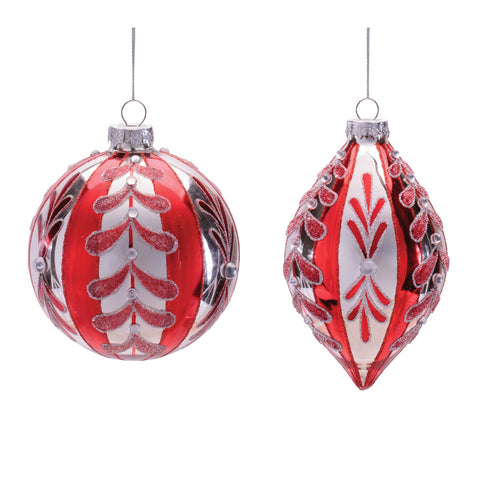 Red Glass Ornament, 4 - 5" (2 styles - sold individually)