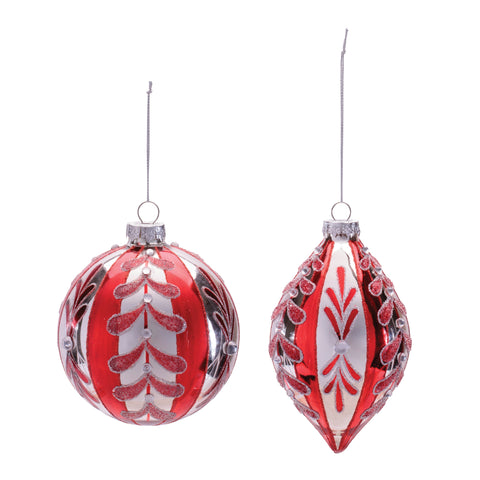 Red Glass Ornament, 4 - 5" (2 styles - sold individually)