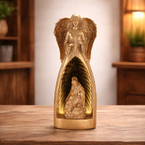 Angel Infinity Light w/Holy Family Creche, Acrylic w/UL Plug, 15.5"