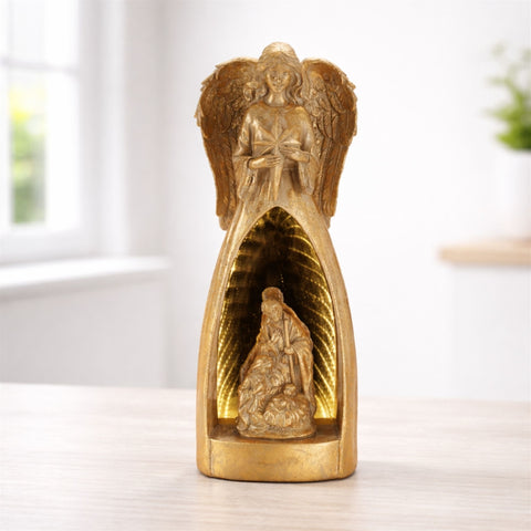 Angel Infinity Light w/Holy Family Creche, Acrylic w/UL Plug, 15.5"