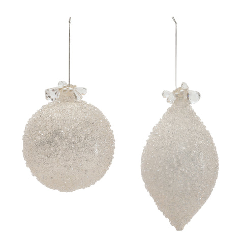 White Glass Ornament, 5 - 7" (2 styles - sold individually)
