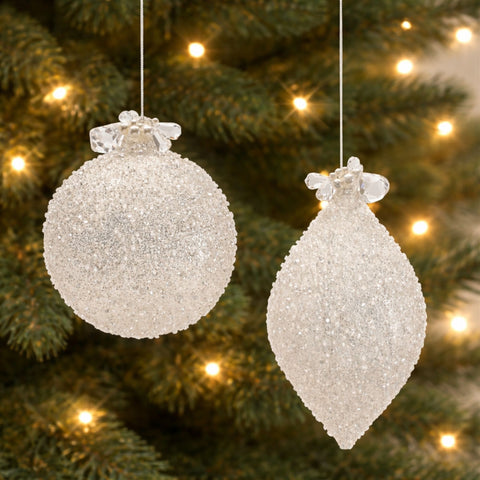 White Glass Ornament, 5 - 7" (2 styles - sold individually)
