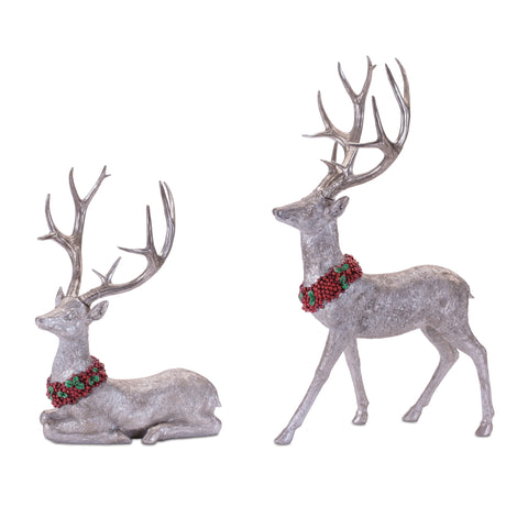 Resin Deer Figurine w/Red Wreath, 19.5" - 28" (2 styles - sold individually)
