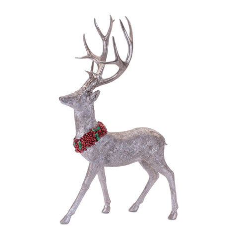 Resin Deer Figurine w/Red Wreath, 19.5" - 28" (2 styles - sold individually)